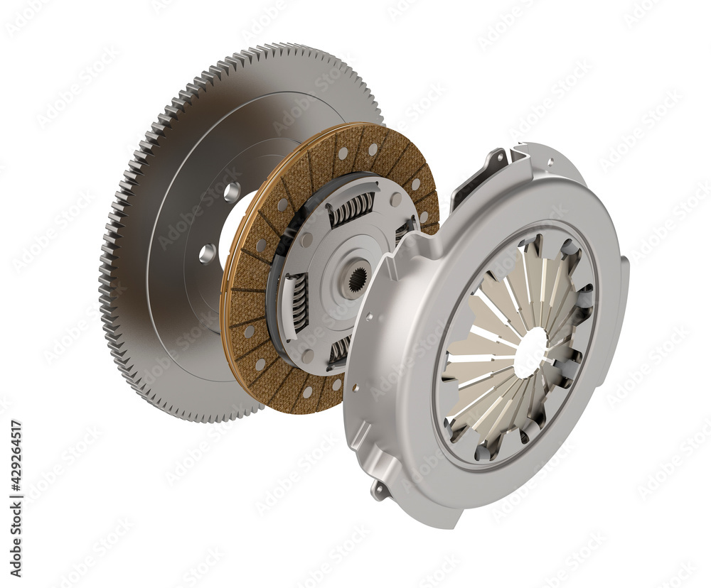 3D illustration, set to replace the automobile clutch of damping flywheel, drive and