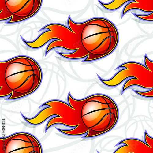 Seamless pattern with burning basketball ball vector digital paper design. Ideal for wrapping, packaging, wallpaper and any kind of decoration.
