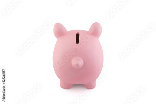 Pink piggy bank isolated on white with clipping path