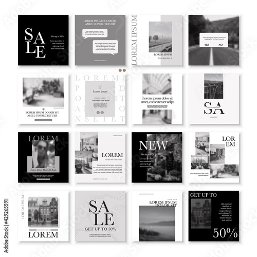 Social media pack Posts for internet content, site for Bloggers, Fashion, ad, Lifestyle brands, Creative businesses blog. Set of square Presentation templates. Unique trendy website slider frames. AD