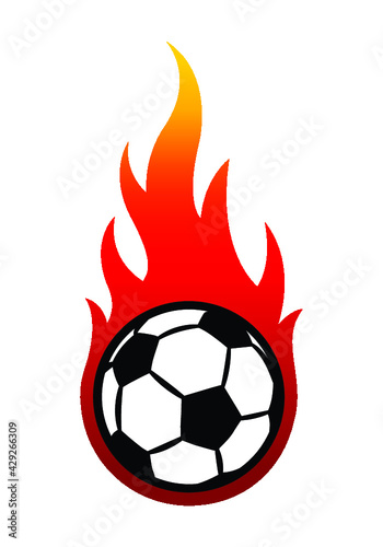 Football soccer ball with fire flame graphic vector illustration