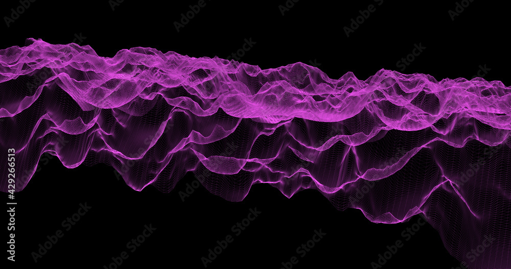 Digital wave in neon bright colors. Data visualization representation wave. Flow of digital information online as data analysis tool. Wireframe Wave as audio or data spectrum