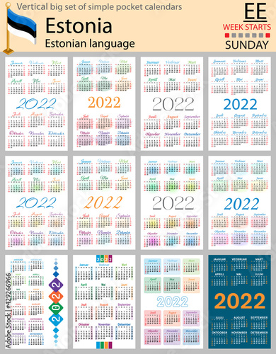 Estonian vertical pocket calendars for 2022. Week starts Sunday