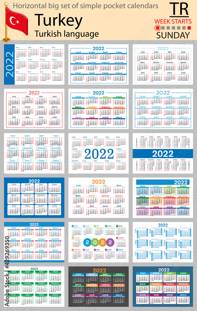 Turkish horizontal pocket calendars for 2022. Week starts Sunday Turkish horizontal pocket calendars for 2022. Week starts Sunday