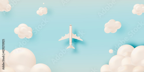 Airplane aerial view paper art with beautiful background