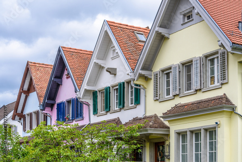 A perfect neighborhood. Houses in suburb at Spring in the Zurich, Switzerland. © karamysh