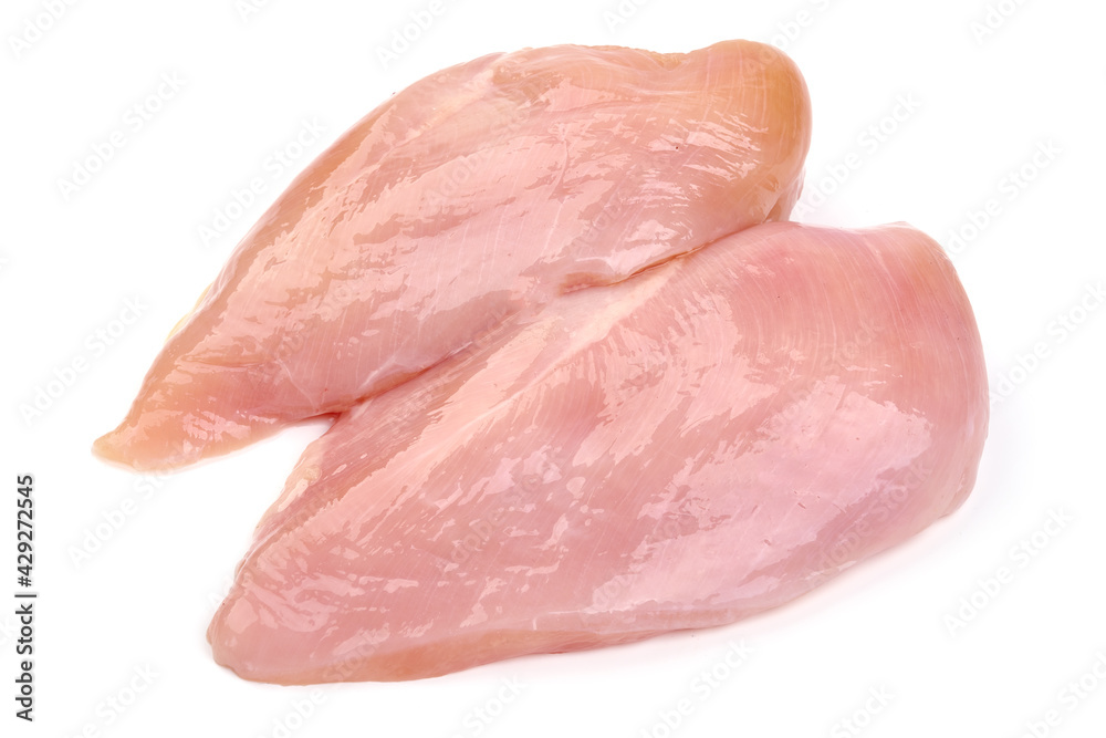 Raw chicken breast, isolated on white background. High resolution image. Raw chicken breast, isolated on white background. High resolution image.