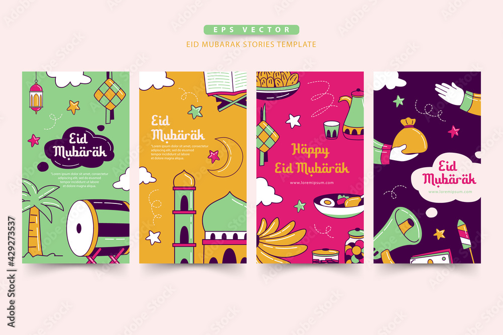Fototapeta premium Eid Mubarak hand-drawn stories template