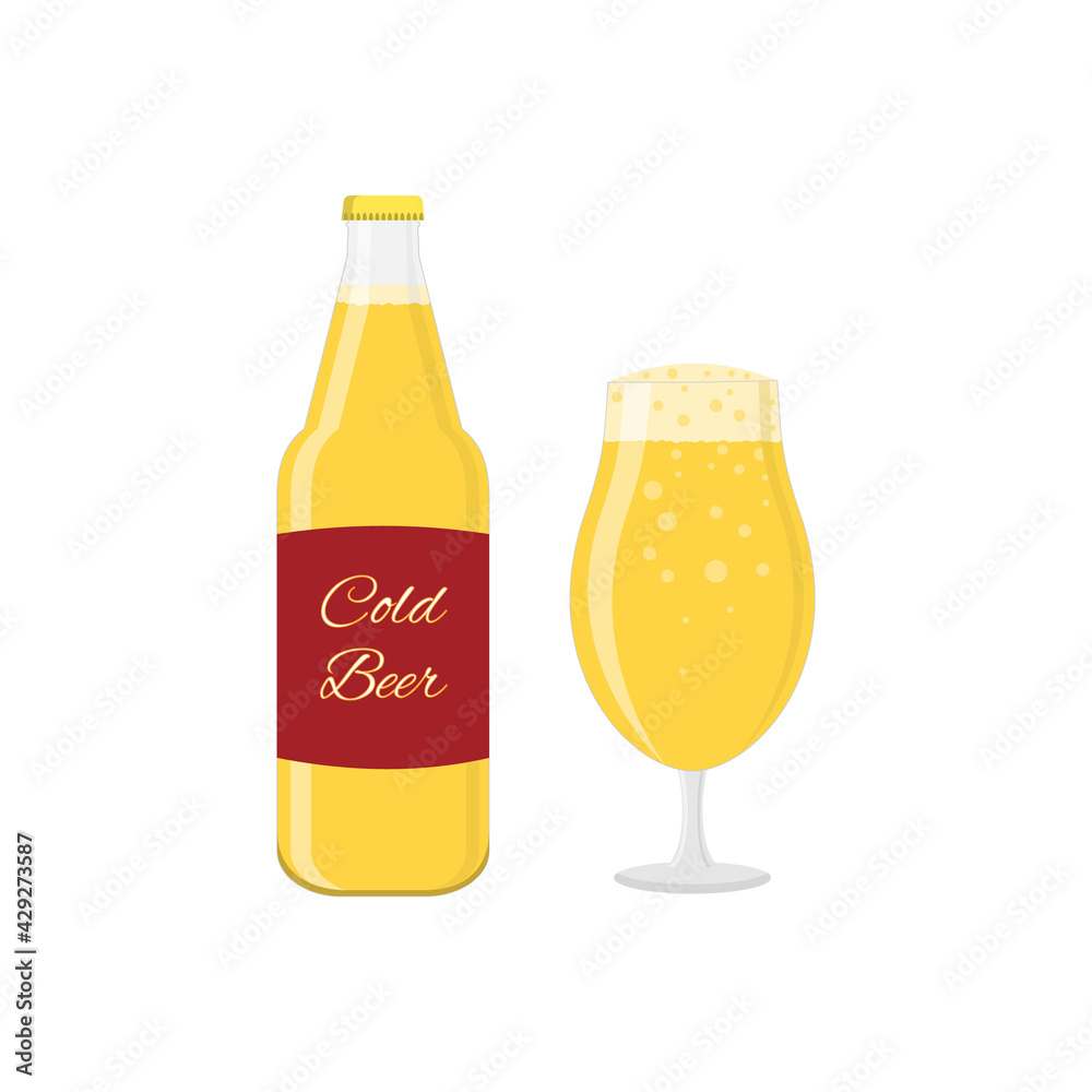 Beer bottle and glass with beer isolated on white background. Close-up. Icon, sign, symbol. For a wide variety of design applications. Beer bottle and glass with beer isolated on white background. Close-up. Icon, sign, symbol. For a wide variety of design applications.