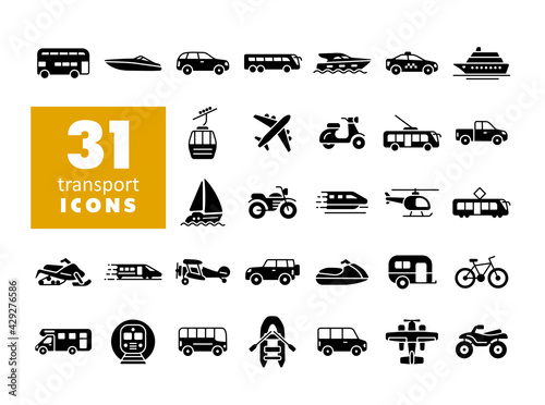 Transportation vector flat glyph icon set isolated