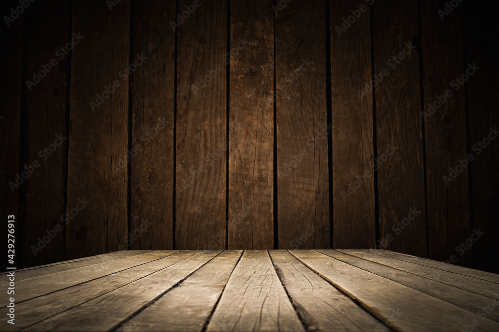 wooden background with a table for the montage of your product