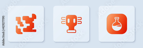 Set Gas mask, Gaseous and Test tube and flask. White square button. Vector