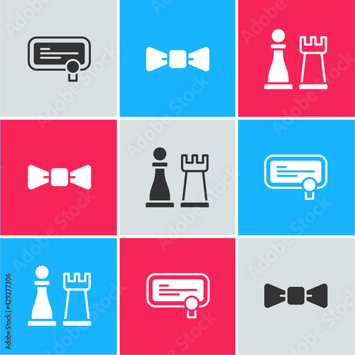 Set Certificate template, Bow tie and Chess icon. Vector