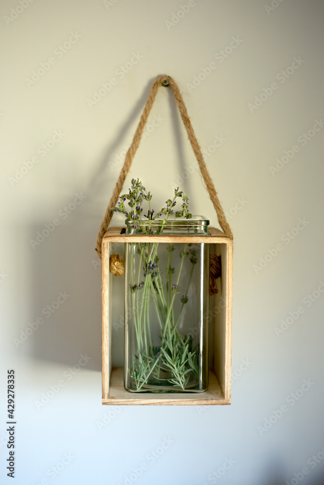 lavender hanging in a glass jar