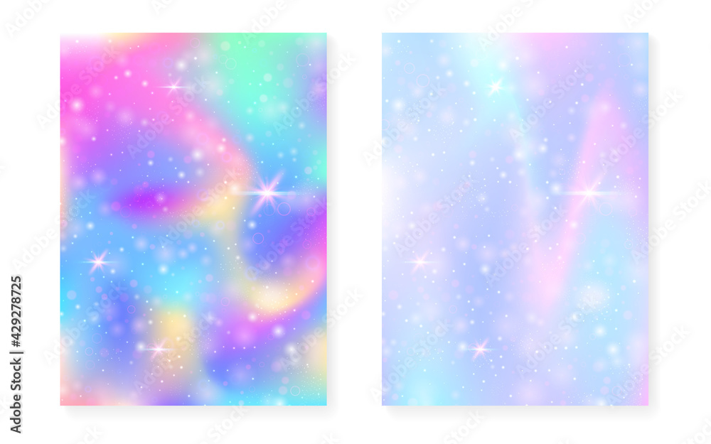 Unicorn background with kawaii magic gradient. Princess rainbow hologram.