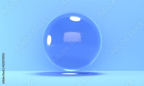 Fototapeta Naklejka Na Ścianę i Meble -  Abstract blue background with flying transparent water bubble. 3d rendering