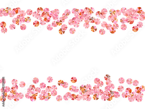 Rosy gold paillettes confetti placer vector composition. International Women's Day March 8th card background. Circle twinkling spangle particles party decoration. Confetti for Mother's day.