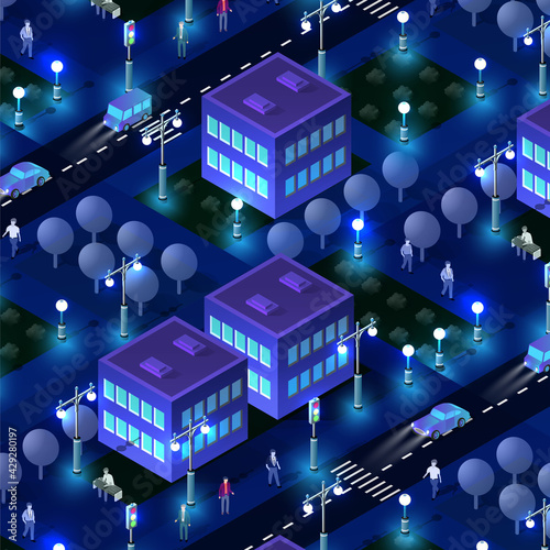 The night smart city people background 3D future