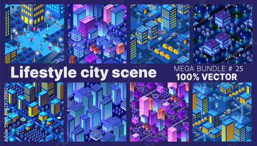 The Lifestyle set city people background 3D future neon ultraviolet