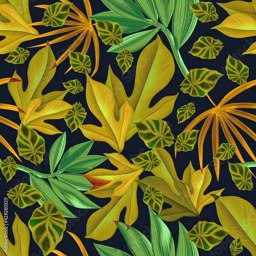 Seamles Leaves Pattern In Elegant Style. Palm leaves background. Tropical palm leaves  jungle leaves seamless floral pattern background