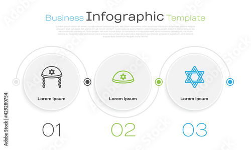 Set line Jewish kippah, and Star of David. Business infographic template. Vector
