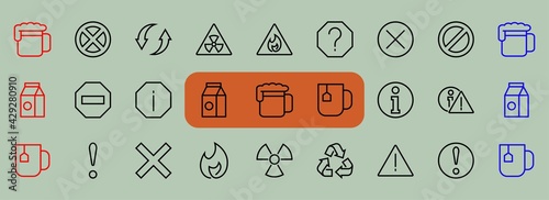 WARNINGS simple set of thin line vector icons. Contains icons such as warning, exclamation mark, reuse, warning sign and more. Editable stroke. Vector illustration