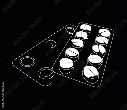 pills white on black background