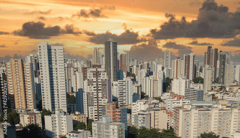 Obraz premium Aerial drone view. View of buildings. Urban density.