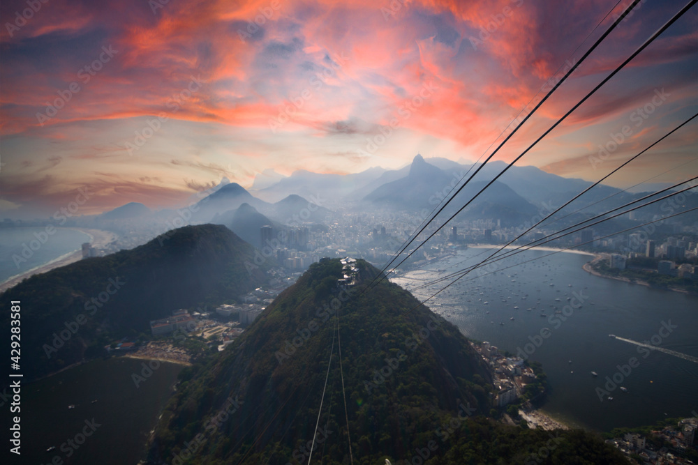 Fototapeta premium Cable car in Sugar Loaf in Rio de Janeiro Brazil