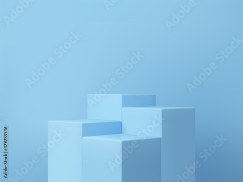3D rendered podium for your product showcase. Blue platforms composition. Vector illustration.