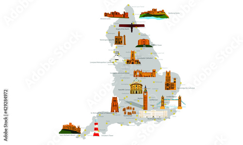 England historical and touristic places. 22 different layers. Vector images. English.