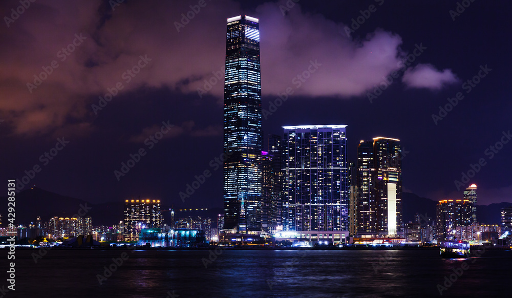 Hong Kong skyline at night, scenic view Hong Kong skyline at night, scenic view