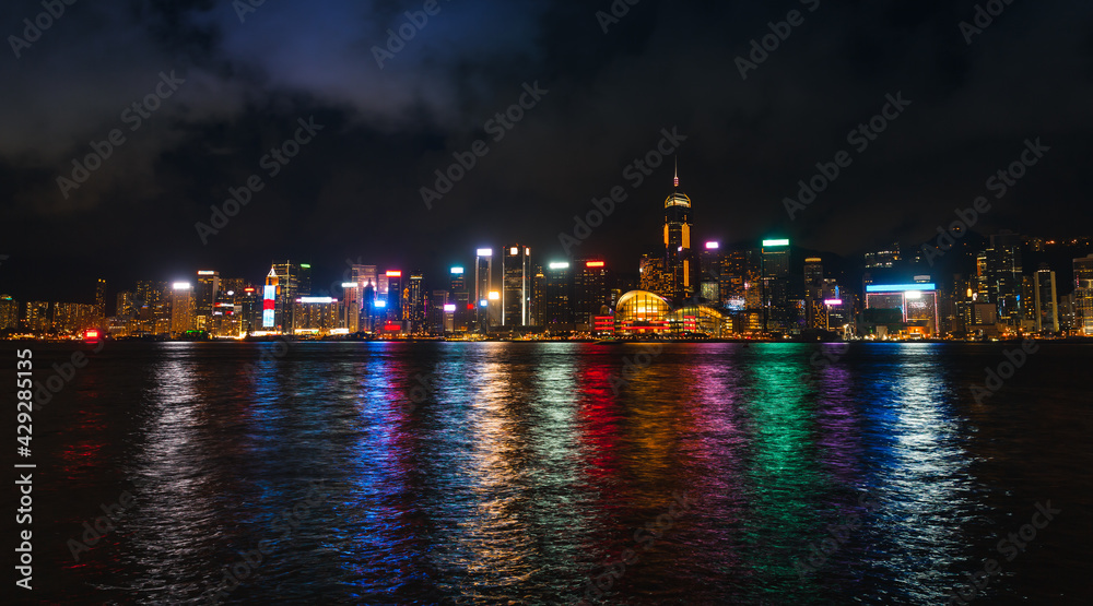 Hong Kong skyline, night view of the Central District