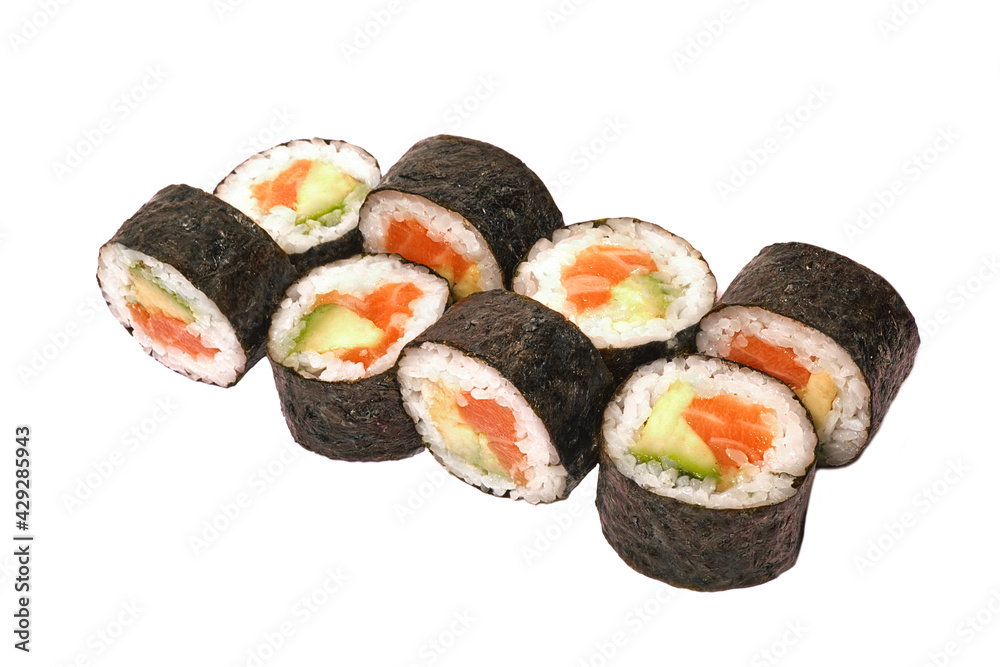 Roll sushi planet maki isolate on white background. Japanese restaurant menu Roll sushi planet maki isolate on white background. Japanese restaurant menu