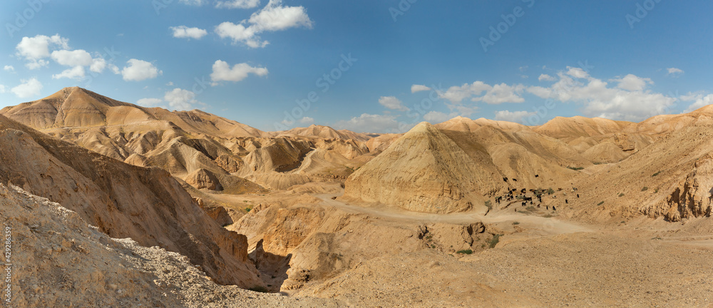 Panorama of the gorge of the dried riverbed of the OG river near the Dead Sea Panorama of the gorge of the dried riverbed of the OG river near the Dead Sea