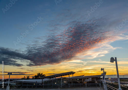 Sunset on the uppermost parking deck of parking lot P1 at Nuremberg Airport photo