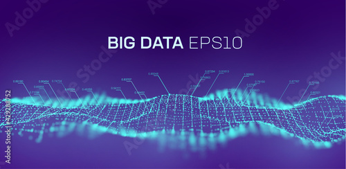 Big data wave background. Particle big data analytic technology background. 3d chart digital technology