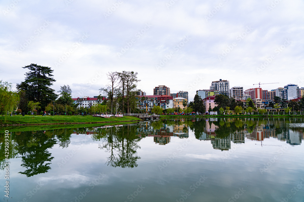 Batumi, Georgia - April 21, 2021: Nurigel Lake in Central Park