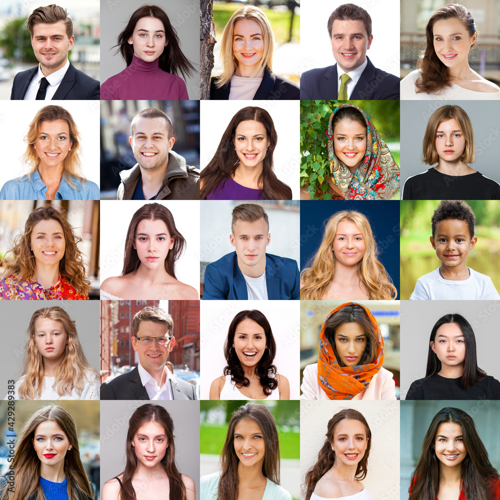 Collage of happy people of different ages and nationalities Collage of happy people of different ages and nationalities
