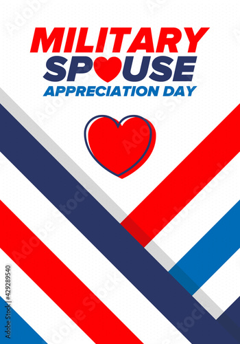 Military Spouse Appreciation Day. Celebrated in the United States. National Day recognition of the contribution, support and sacrifice of the spouses of the Armed Forces. Poster, card, banner. Vector