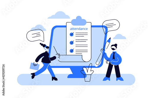 Vector art with word Attendance fastened to computer monitor