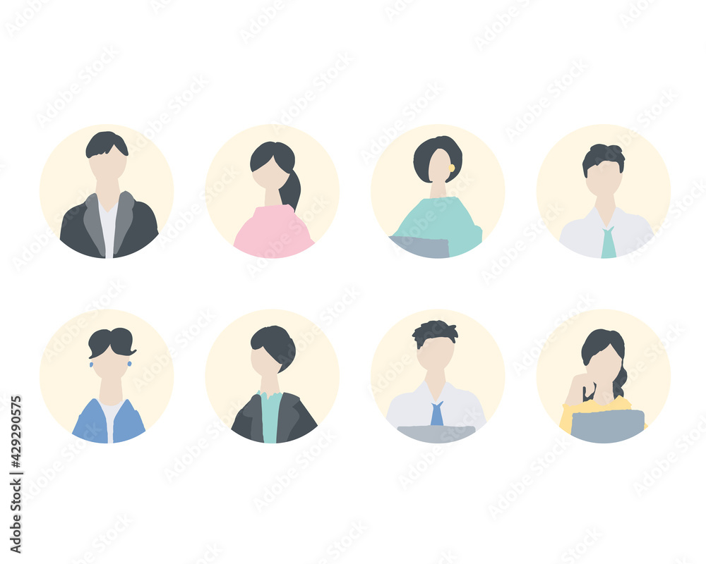 会社員の男女のアイコン風人物イラスト Icon Style Illustrations Of Men And Women Of Office Workers Stock Vector Adobe Stock