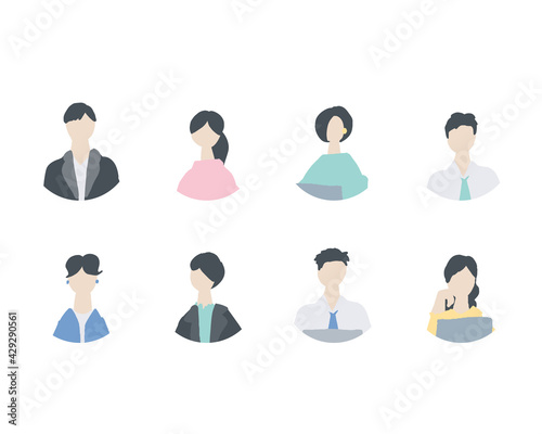 会社員の男女のアイコン風人物イラスト　Icon-style illustrations of men and women of office workers