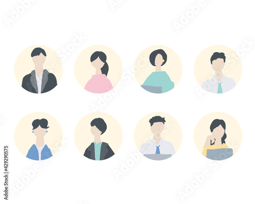 会社員の男女のアイコン風人物イラスト Icon-style illustrations of men and women of office workers