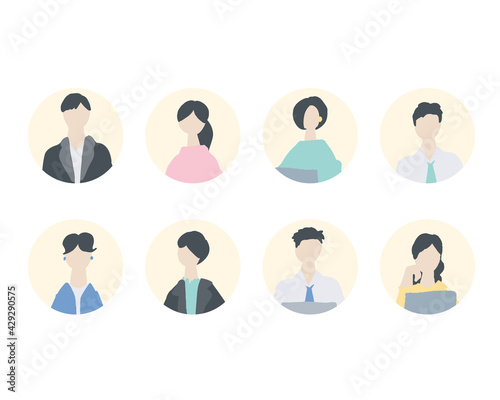 会社員の男女のアイコン風人物イラスト　
Icon-style illustrations of men and women of office workers