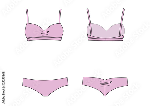 Sample set of underwear from panties and bra pink colour