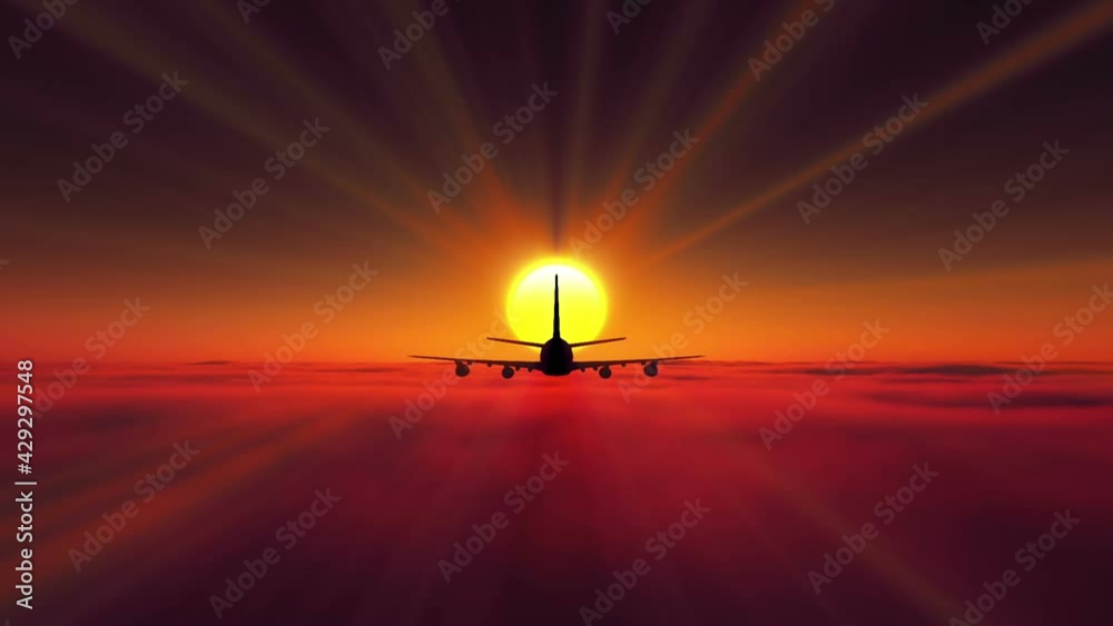 airplane fly above clouds sunset airplane fly above clouds sunset