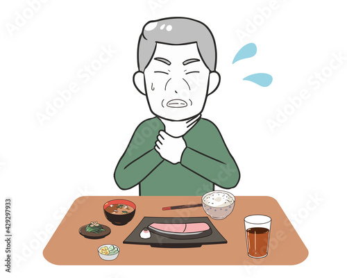 食事中のどに詰まらせる　高齢男性