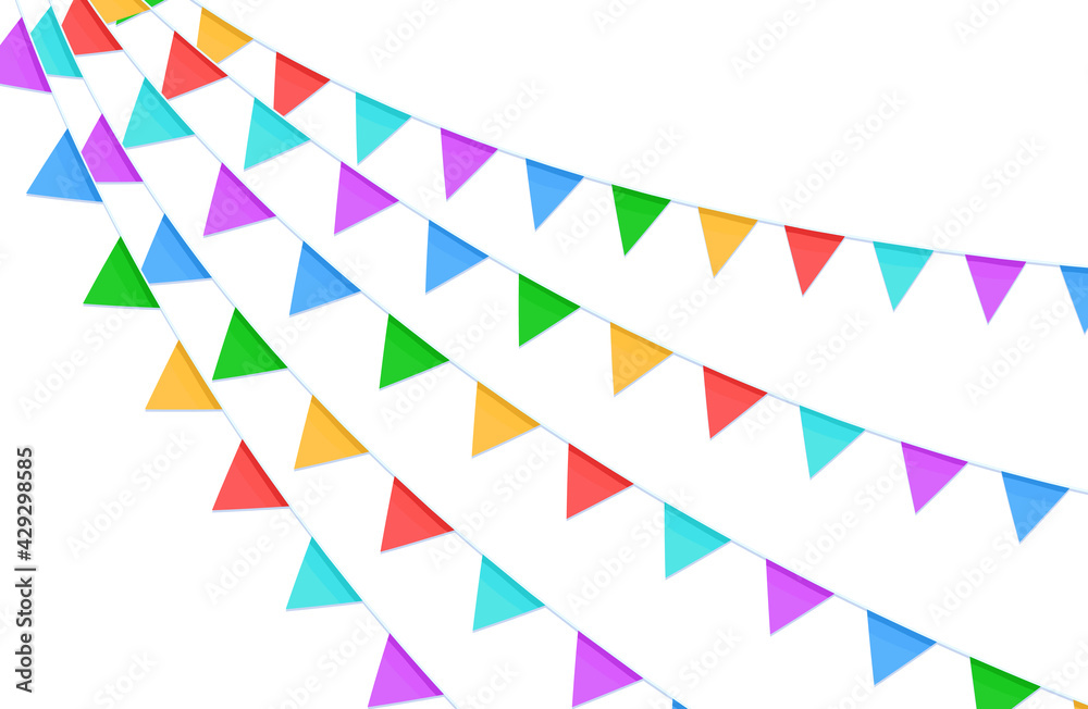 Colorful flags garlands on a rope isolated on a transparent background.Vector