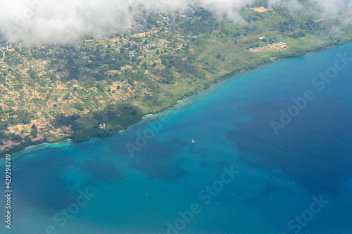 Aerial view on Zanzibar island. Zanzibar is a tanzanian island in the indian ocean, blue ocean sea background